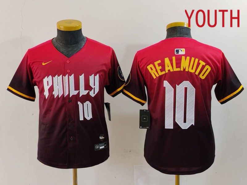 Youth Philadelphia Phillies #10 Realmuto Red City Edition 2024 Nike MLB Jersey style 4->youth mlb jersey->Youth Jersey